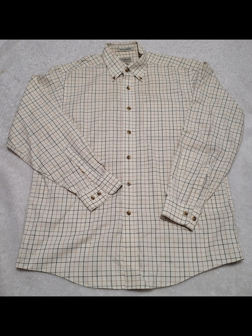 L.L. Bean Classic Men's Cream Plaid Button-Down Shirt Size M-Reg